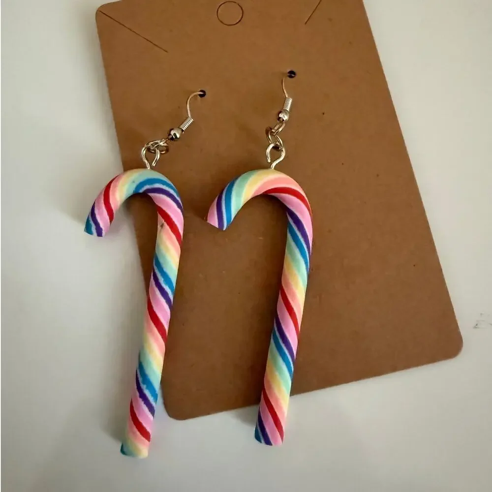 Christmas Candy Cane Earrings Pink Blue holiday teacher gift stocking stuffer - Picture 3 of 3
